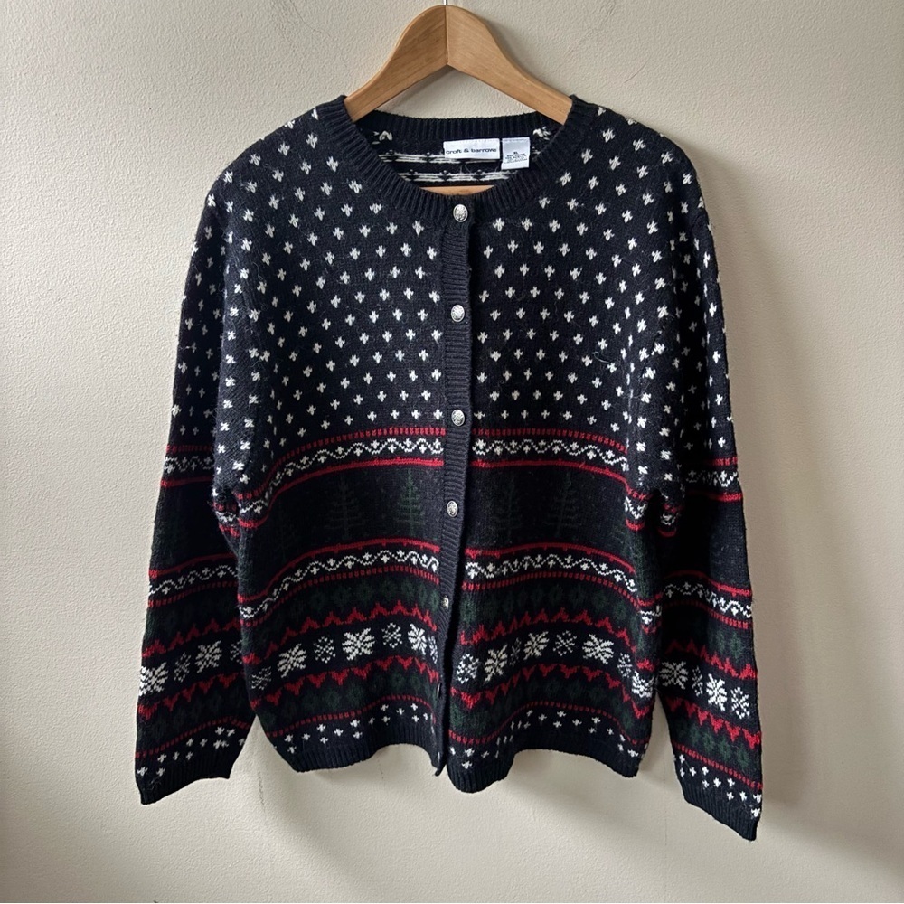 Croft & Barrow Black and Red Patterned Wool Cardigan
